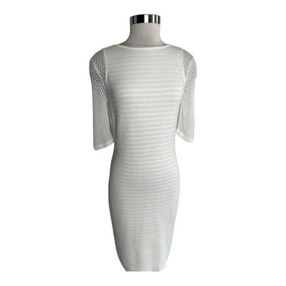 Cache White Ribbed Sheath Dress with Dolman Sleeves, Size Medium NWOT - Picture 2 of 10